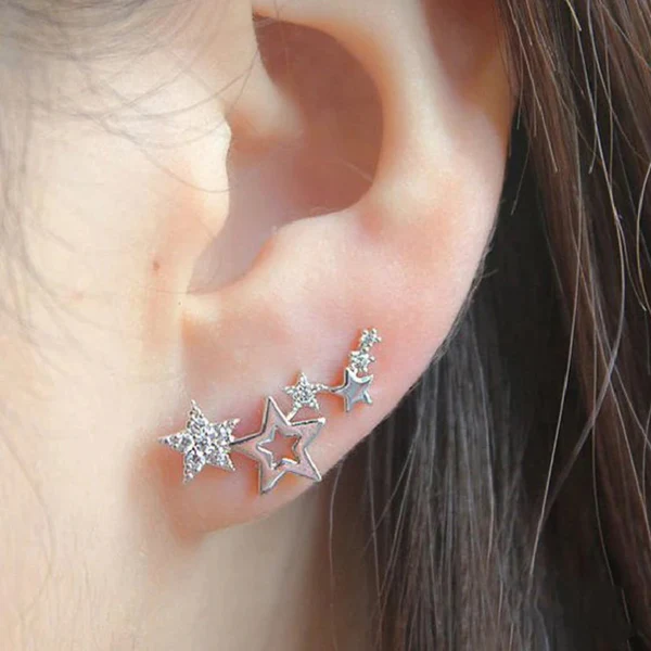 Celestial Spark Silver Ear Climbers