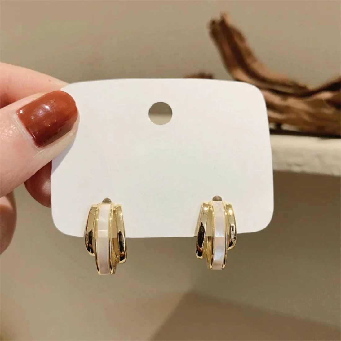 Ivory Glaze Gold Huggie Earrings