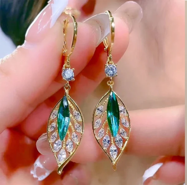 Emerald Whisper Leaf Drop Earrings