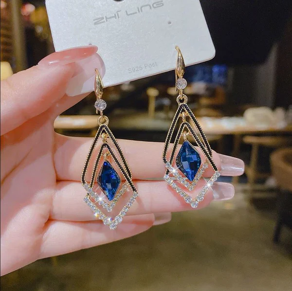 Sapphire Prism Geometric Drop Earrings